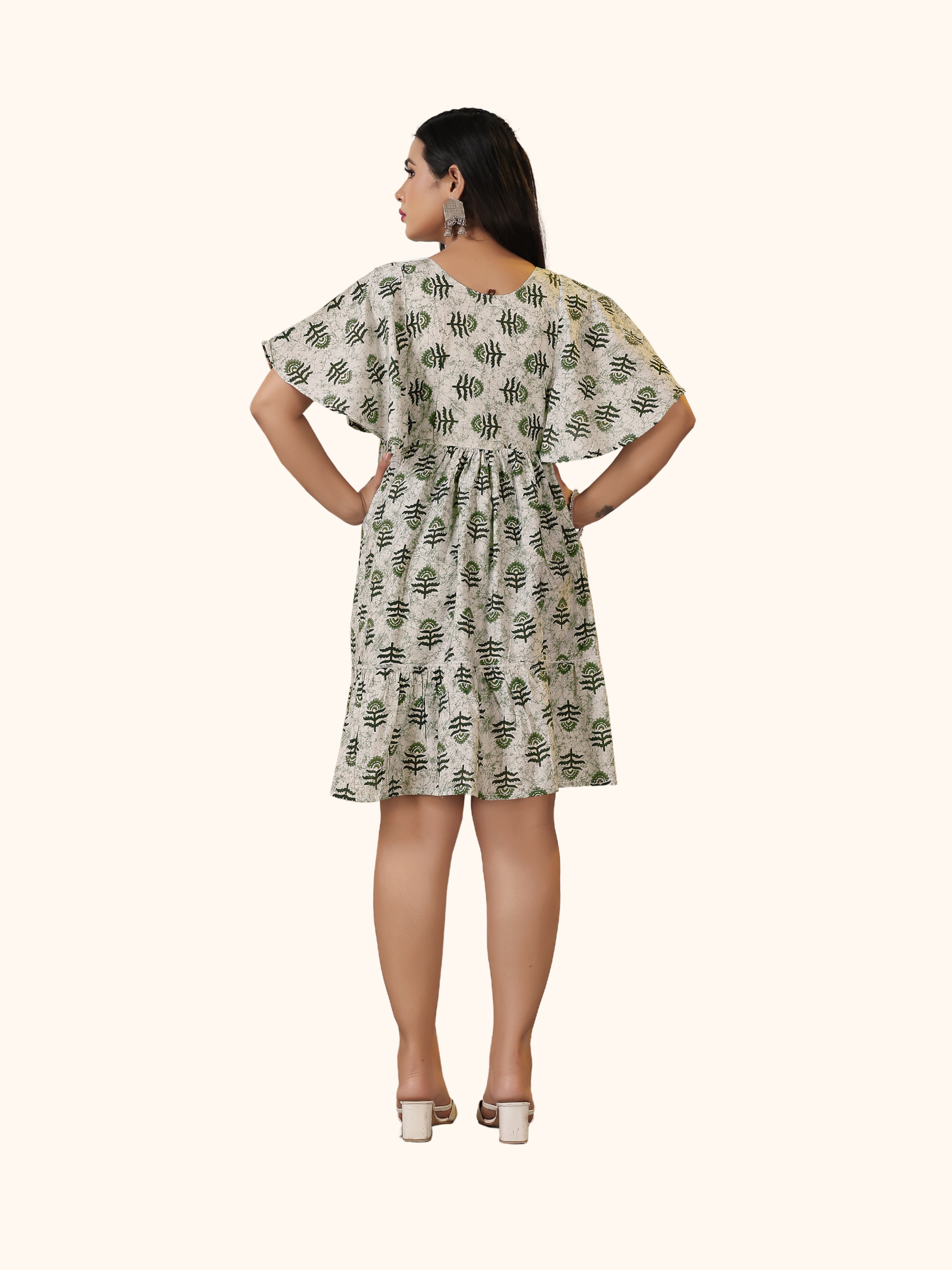Ash Olive Floral One-Piece Frock Dress with Belt | Modal Silk with Cotton Lining