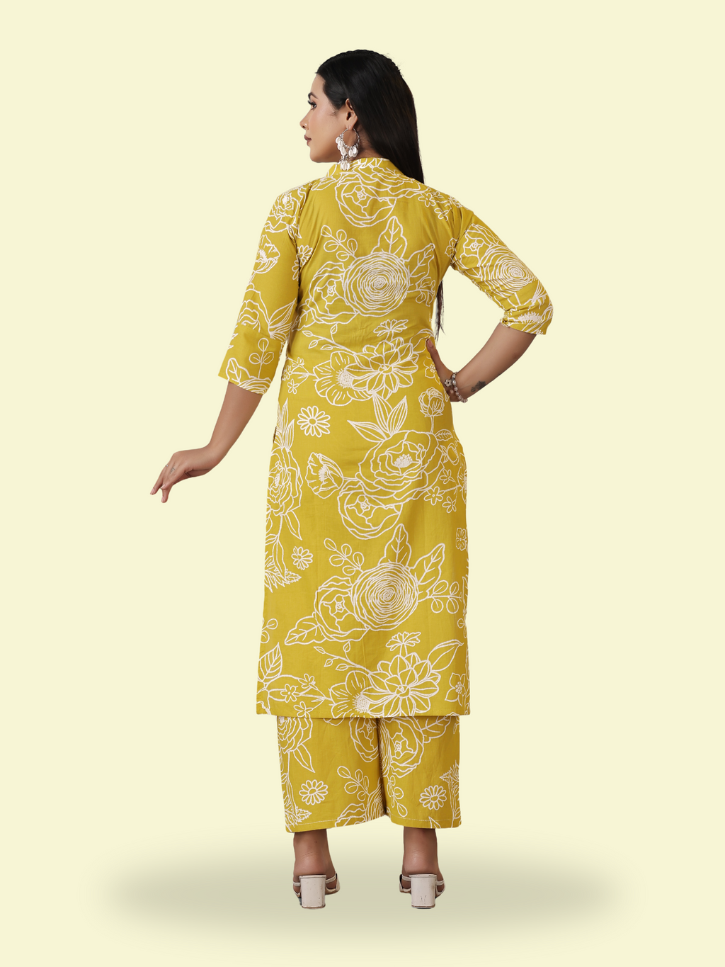 Mustard 100% Cotton Cambric A-Line Kurti & Pant Set