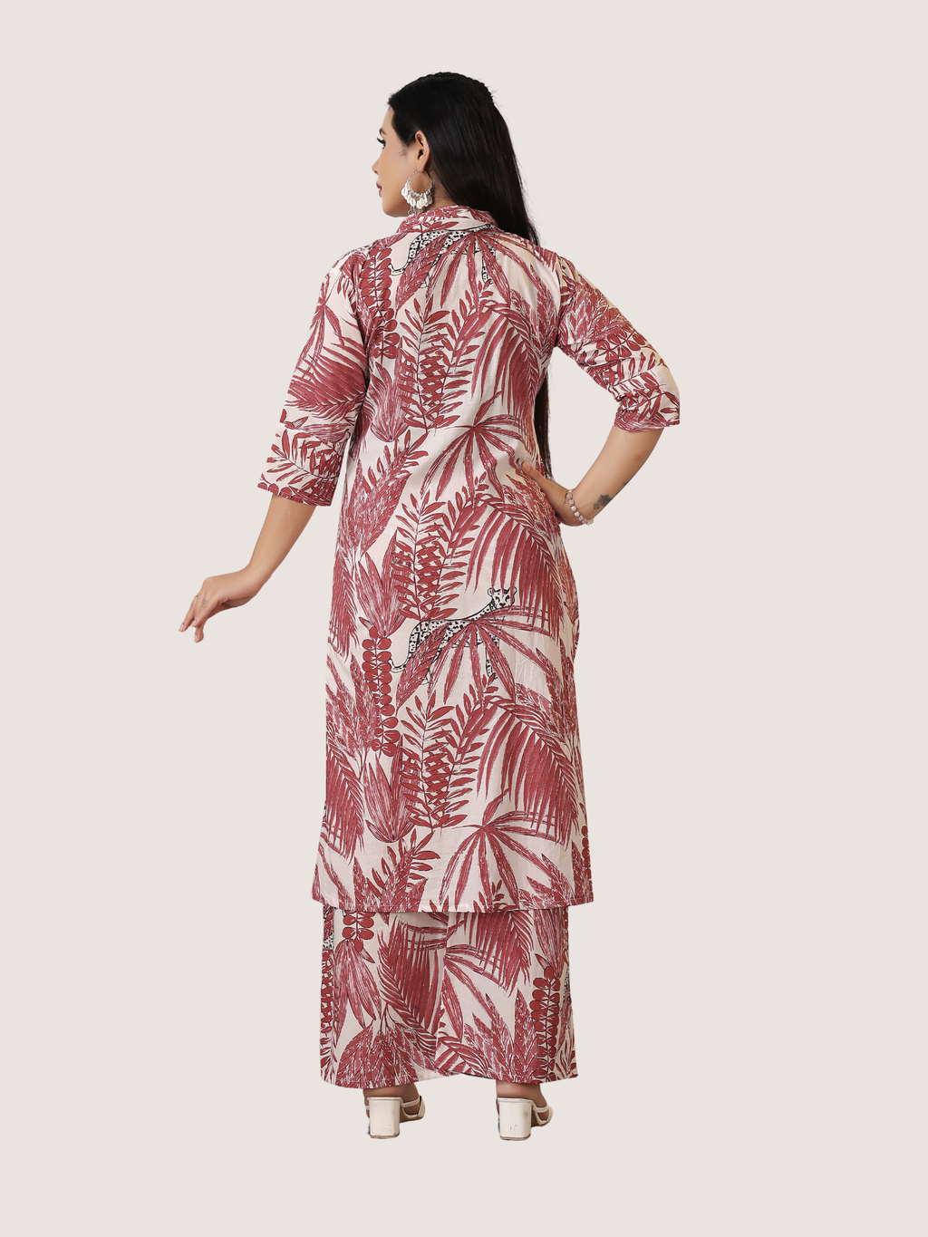 Maroon Cambric Cotton A-Line Kurti & Pant Set