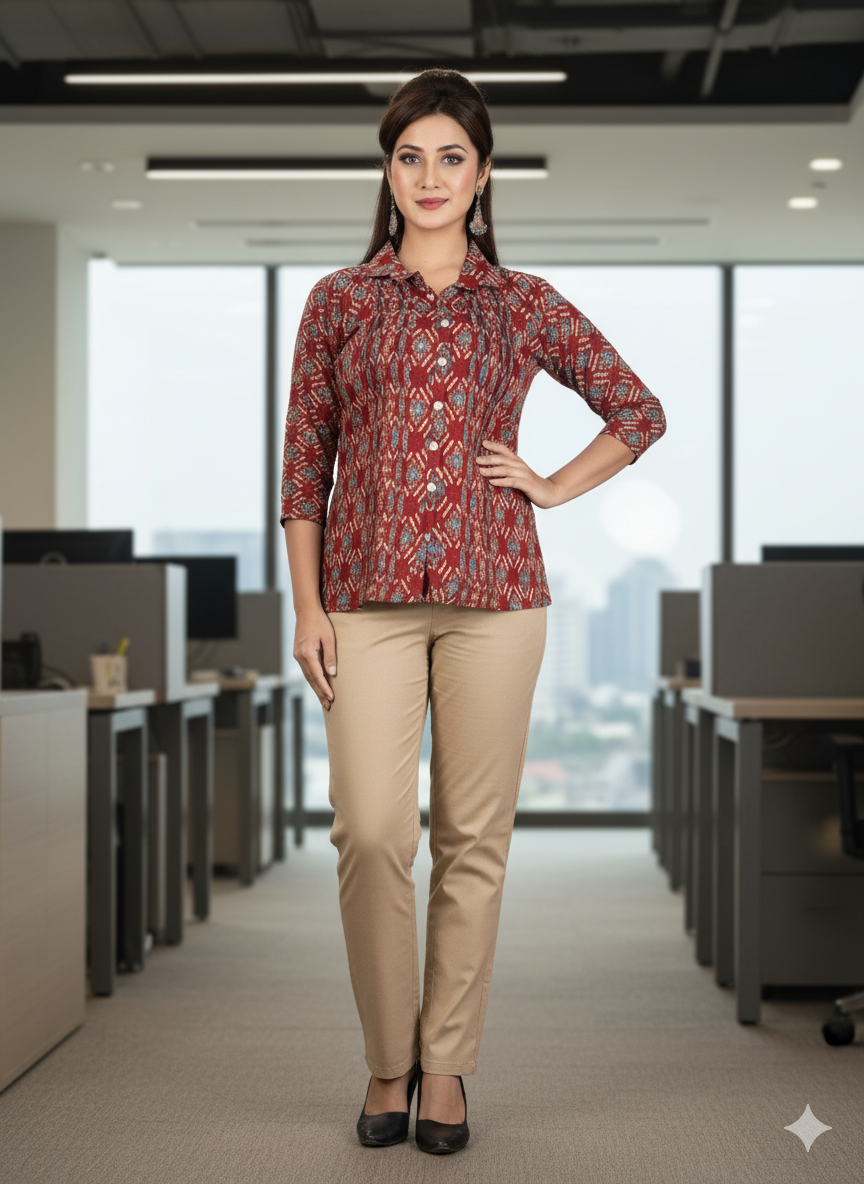 Ikat Print Riyon Liva Approved Short Top