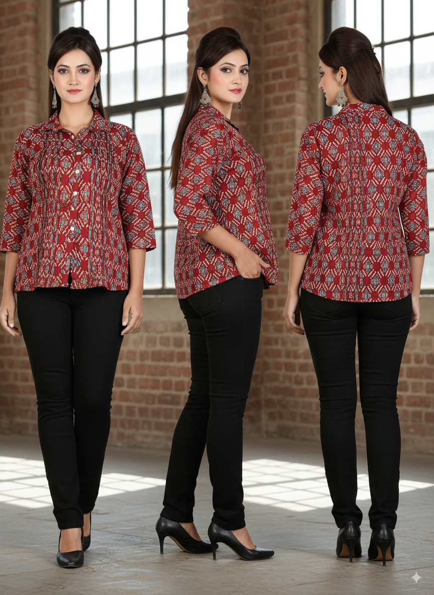 Ikat Print Riyon Liva Approved Short Top